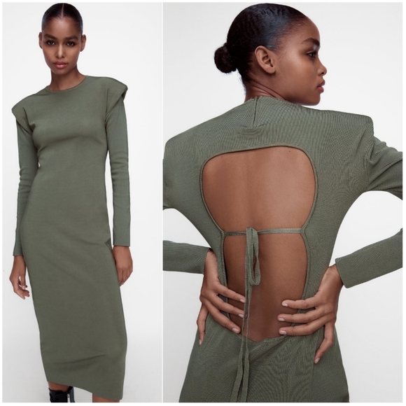 NWT ZARA WOMAN | Shoulder Pad Open Back Knit Dress - Picture 6 of 16